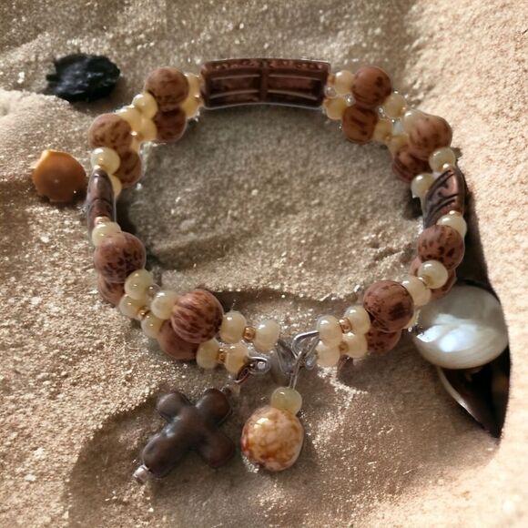 LIVE Beaded Bracelet Memory Wire Adjusts Bangle Cross Religious Inspirational - Picture 16 of 16